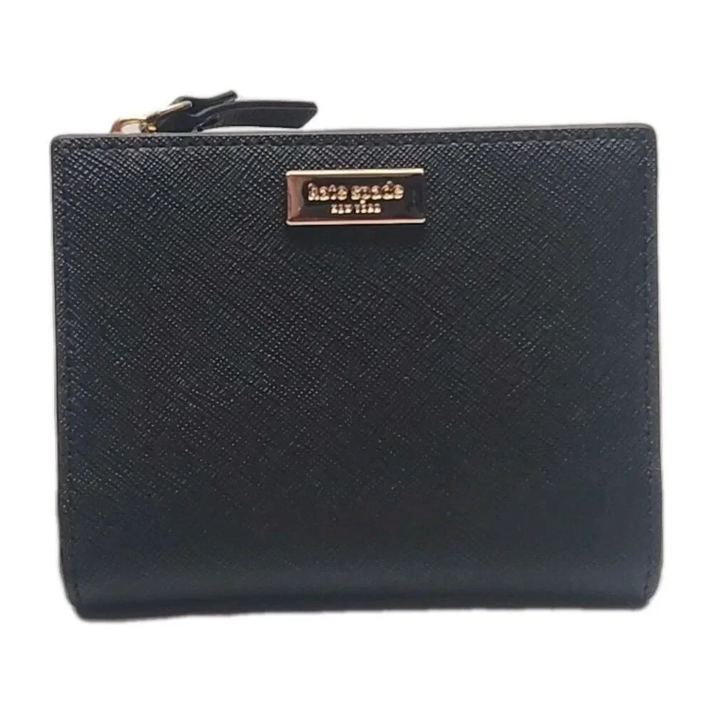 Kate Spade Wallet Black Card Organizer Coin Zip Textured 4.5